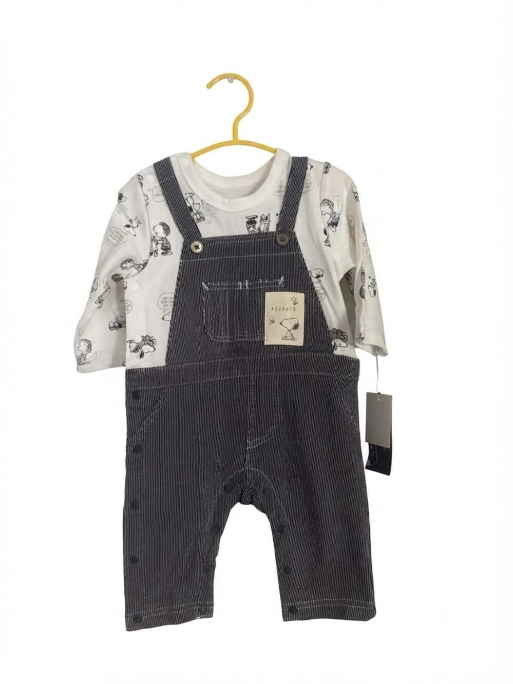 Peanuts Snoopy Baby Boy Striped Corduroy Overalls and Long Sleeve Tee Set